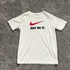 Nike Kids Cream Tee with Red Swoosh